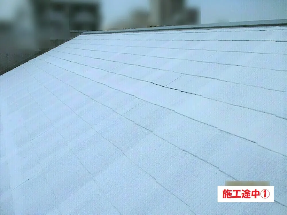大阪市城東区 Ｔ様邸の屋根塗装工事・施工中の写真